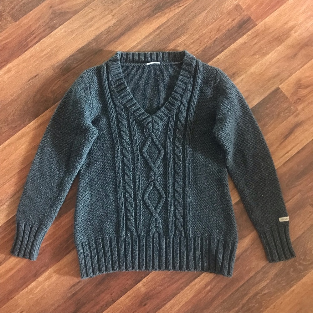 Columbia dark grey warm wool blend knit sweater SZ large